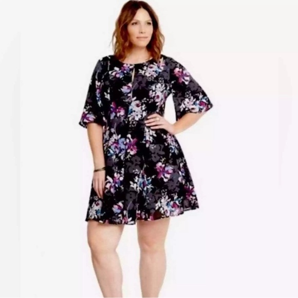 torrid Dresses & Skirts - Torrid Black Floral Georgette Flutter Sleeve‎ Mini Dress